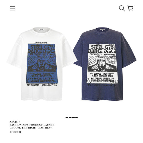 American vintage street T-shirt pure cotton men's and women's summer loose