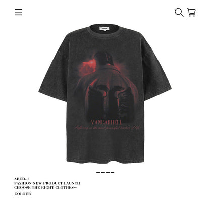 American vintage street T-shirt retro men's loose top