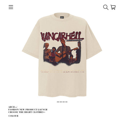 American vintage street T-shirt pure cotton retro men's and women's summer loose