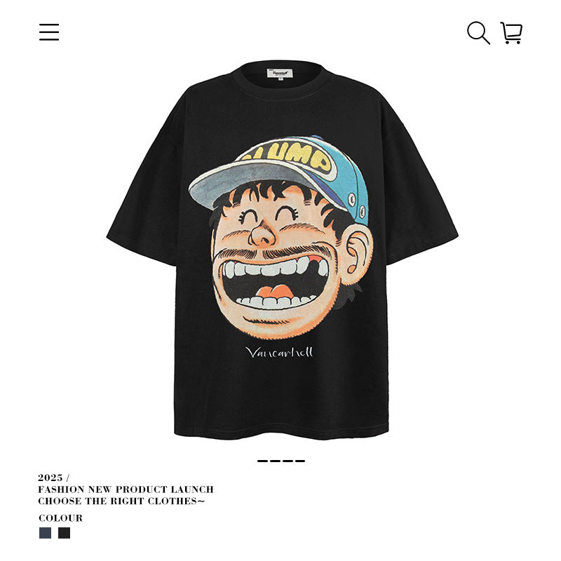 American vintage street T-shirt men's loose vintage pure cotton summer