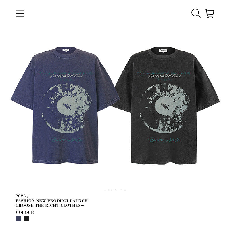 American vintage street T-shirt pure cotton retro men's and women's summer loose half sleeves