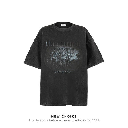 American vintage street T-shirt vintage men's pure cotton men's summer loose