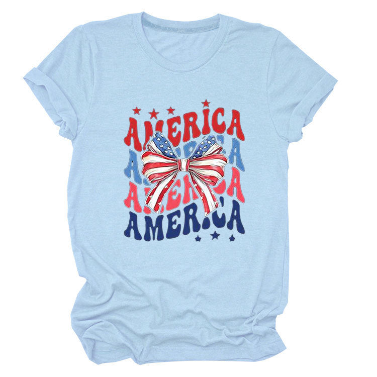 America Bow Short Sleeve Women's Fashion T-Shirt