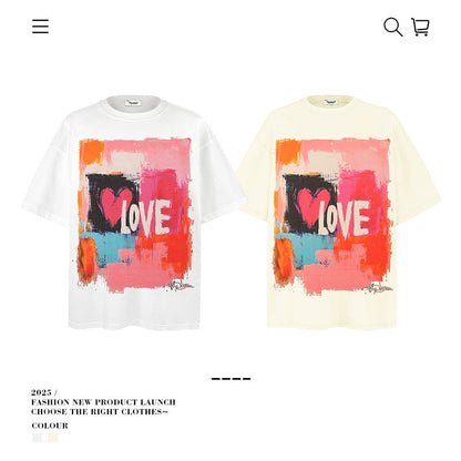 American vintage street T-shirt cotton men's summer loose