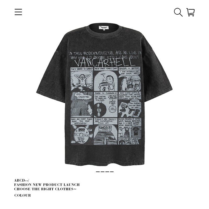American vintage street T-shirt pure cotton retro men's and women's summer loose