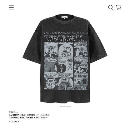 American vintage street T-shirt pure cotton retro men's and women's summer loose