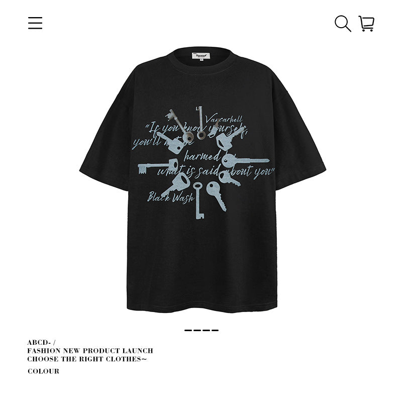 American vintage street T-shirt pure cotton men's and women's summer loose half-sleeves