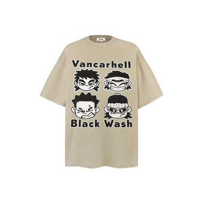 American vintage street T-shirt cartoon character print men loose half sleeve