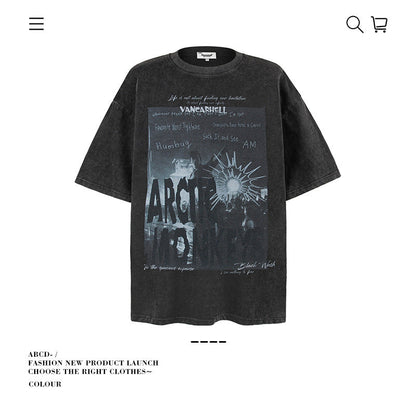 American vintage street T-shirt pure cotton men's and women's summer loose