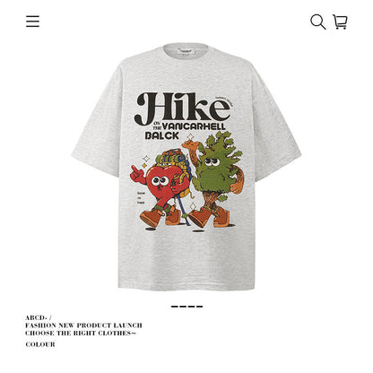 American vintage street T-shirt cotton cartoon print men and women summer loose