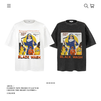 American vintage street T-shirt pure cotton men's and women's summer loose