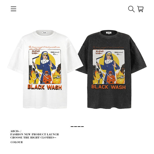 American vintage street T-shirt pure cotton men's and women's summer loose