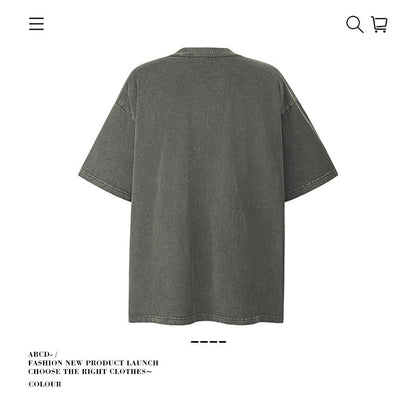 American vintage street T-shirt pure cotton retro portrait print men and women summer loose half sleeves