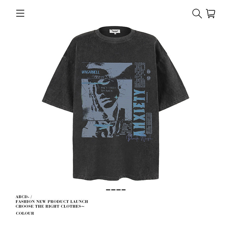 American vintage street T-shirt cotton men loose summer