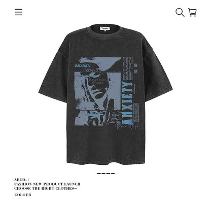 American vintage street T-shirt cotton men loose summer