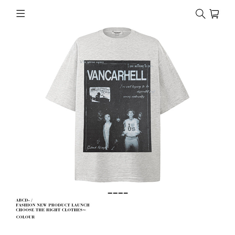 American vintage street T-shirt men's loose spring and summer half-sleeved shirt