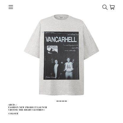 American vintage street T-shirt men's loose spring and summer half-sleeved shirt