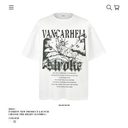 American vintage street T-shirt vintage loose cotton summer men