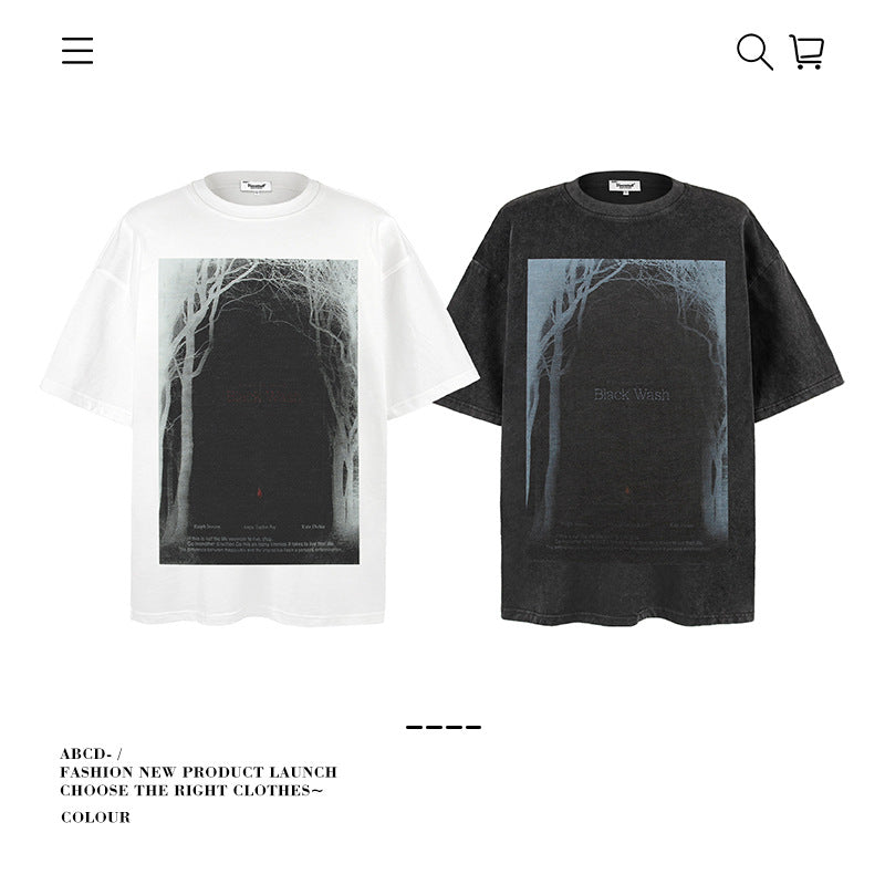 American vintage street T-shirt pure cotton retro men's and women's summer loose