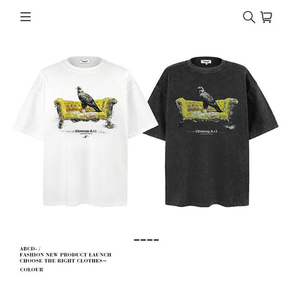 American vintage street T-shirt cotton vintage men and women loose summer