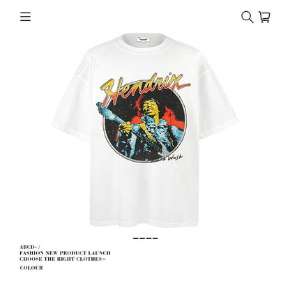 American vintage street T-shirt pure cotton retro men's and women's summer loose