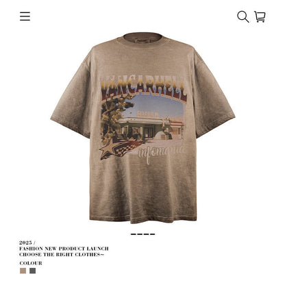 American vintage street T-shirt retro men's loose casual half sleeve