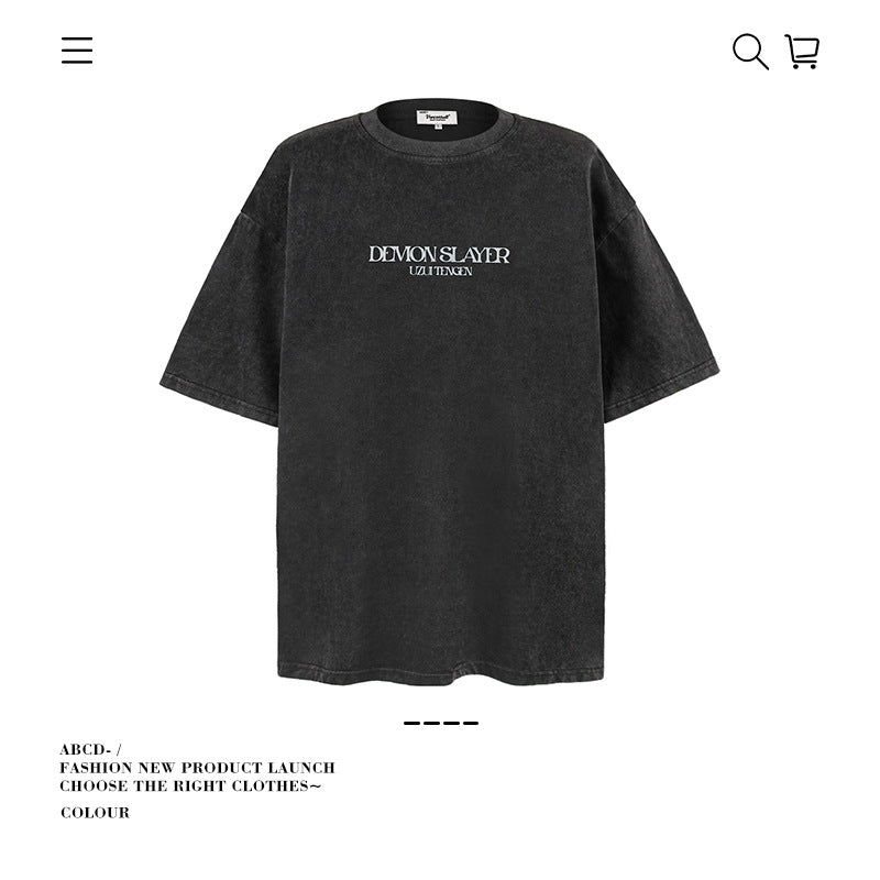 American vintage street T-shirt pure cotton men's and women's summer loose