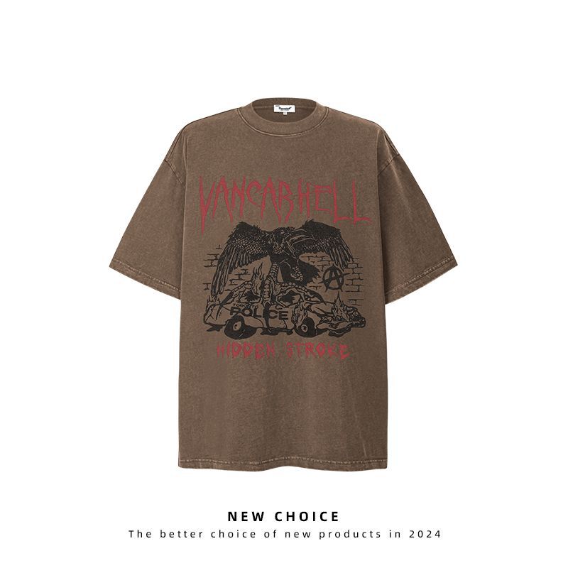 American vintage street T-shirt retro men's summer loose half sleeve