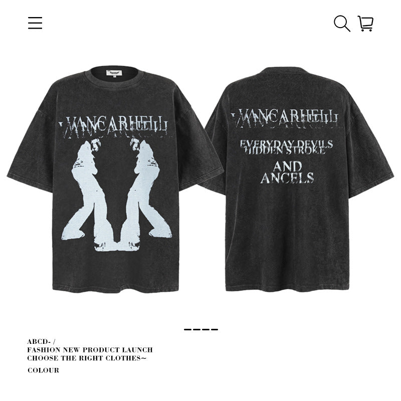 American vintage street T-shirt retro men's loose top