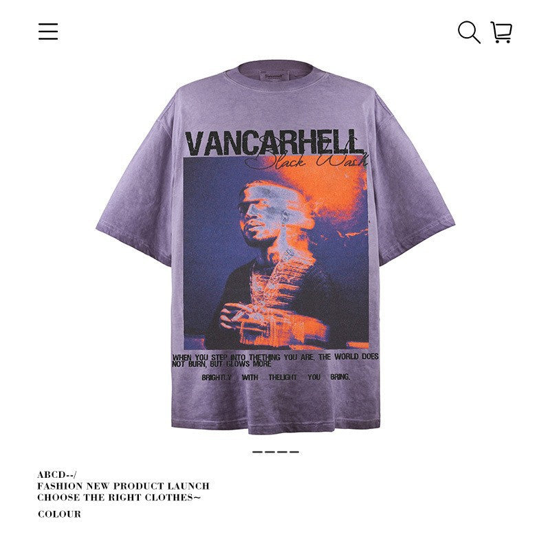 American vintage street T-shirt cotton men's summer loose