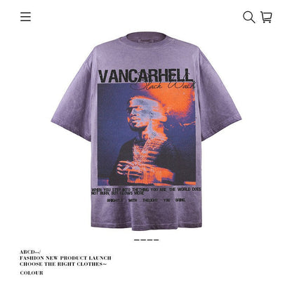 American vintage street T-shirt cotton men's summer loose