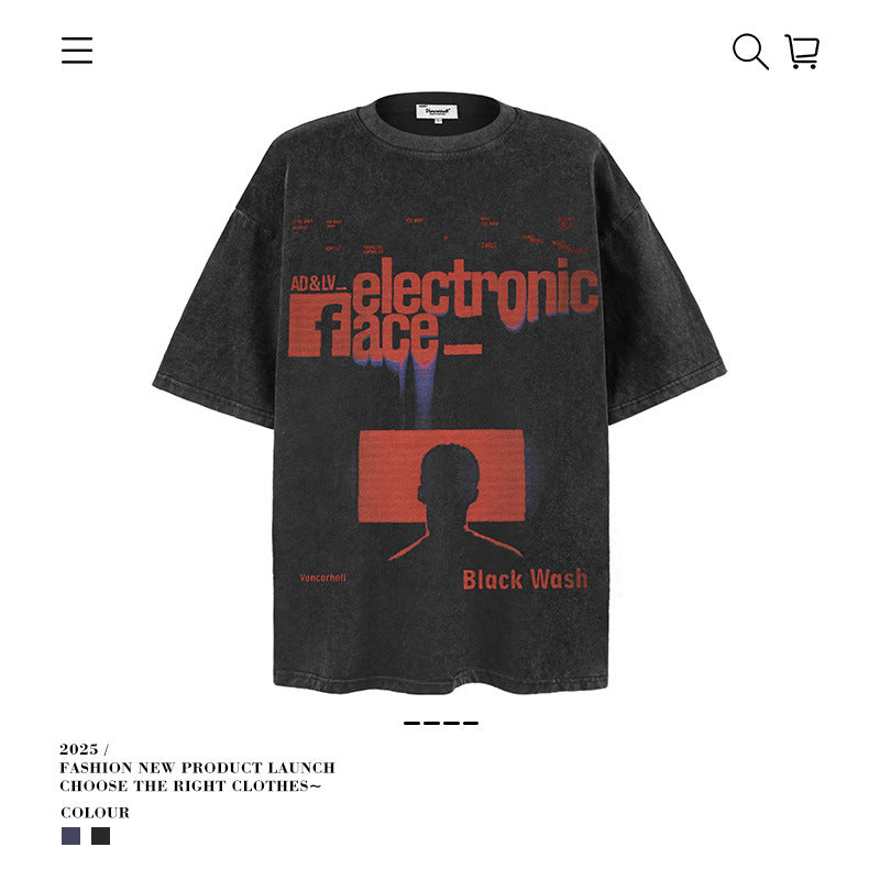 American vintage street T-shirt pure cotton retro men's and women's summer loose half sleeves