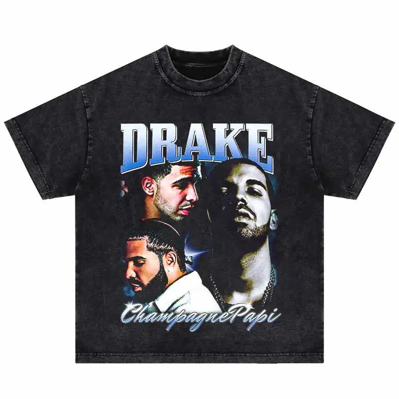 2024Summer Washed Short Sleeve Tshirts Men Hip Hop Portrait (Prat 2)