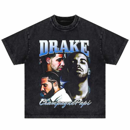 2024Summer Washed Short Sleeve Tshirts Men Hip Hop Portrait (Prat 2)