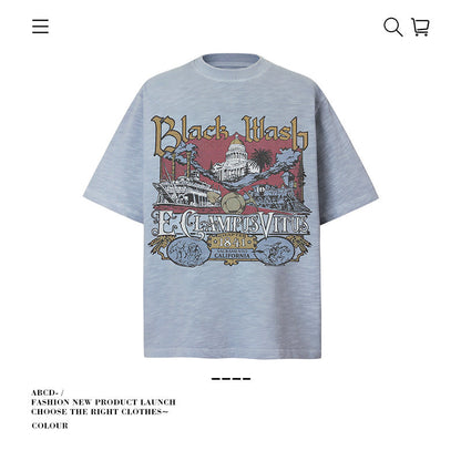 American vintage street T-shirt pure cotton men's and women's summer loose