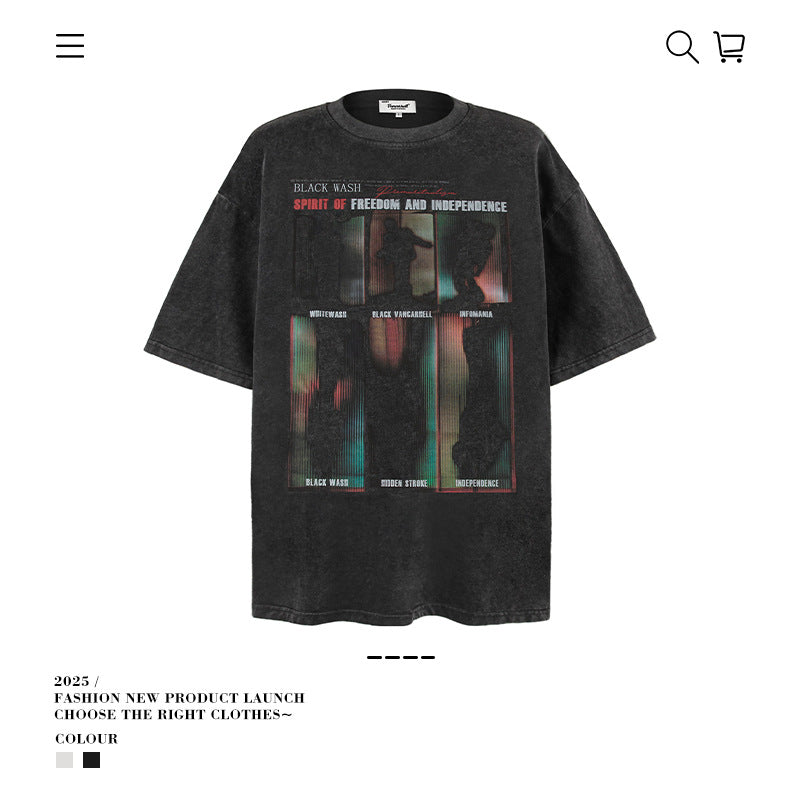 American vintage street T-shirt retro men's loose top