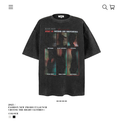 American vintage street T-shirt retro men's loose top