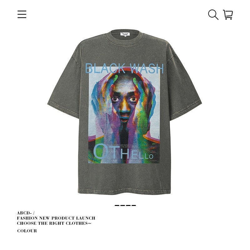 American vintage street T-shirt cotton men's summer loose