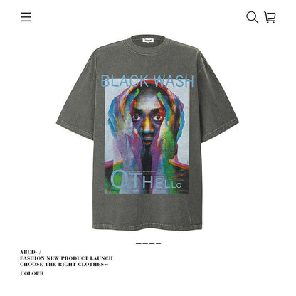 American vintage street T-shirt cotton men's summer loose