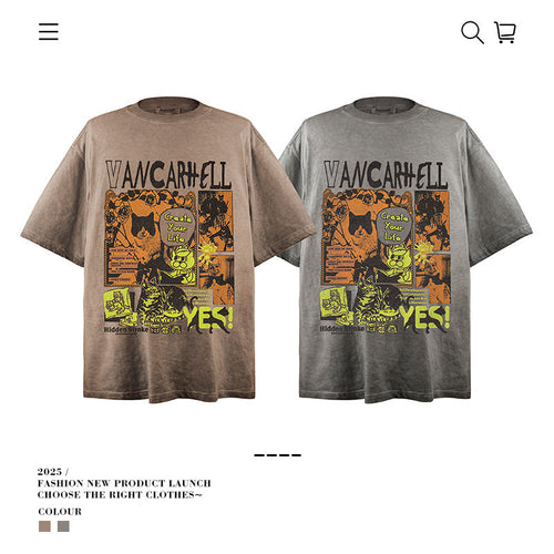 American vintage street T-shirt vintage men's summer loose half sleeve