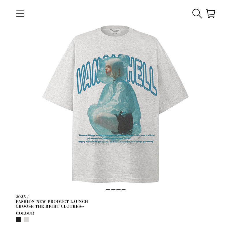 American vintage street T-shirt pure cotton men's and women's summer loose half-sleeves