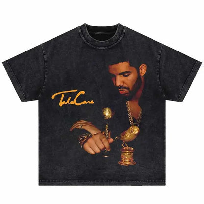 2024Summer Washed Short Sleeve Tshirts Men Hip Hop Portrait (Prat 2)