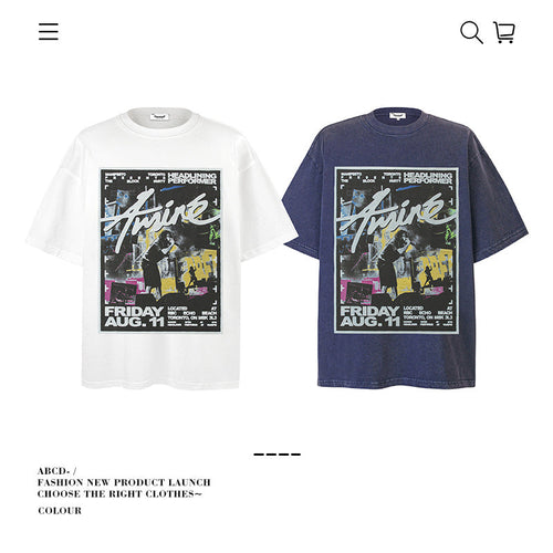 American vintage street T-shirt pure cotton retro men's and women's summer loose