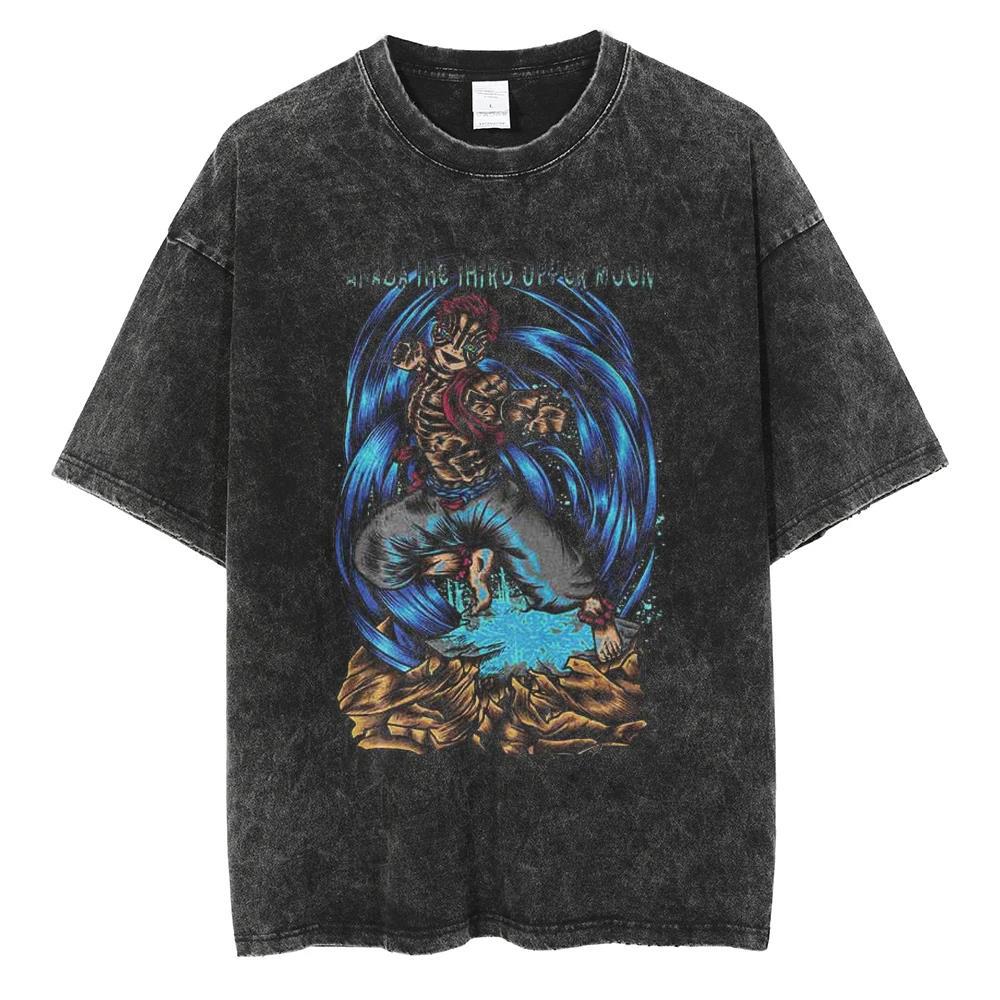 2024Men Vintage Black T Shirt Streetwear Harajuku Anime Print