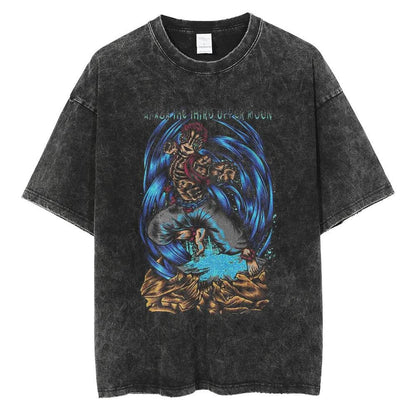 2024Men Vintage Black T Shirt Streetwear Harajuku Anime Print