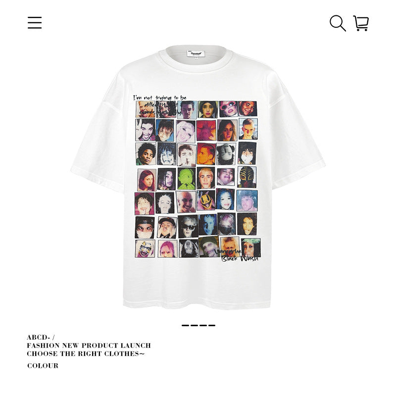 American vintage street T-shirt cotton men loose summer