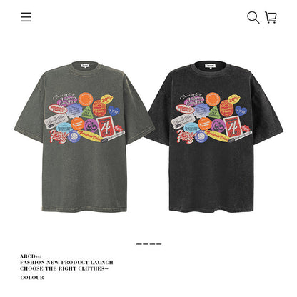 American vintage street T-shirt pure cotton men's and women's summer loose half-sleeves