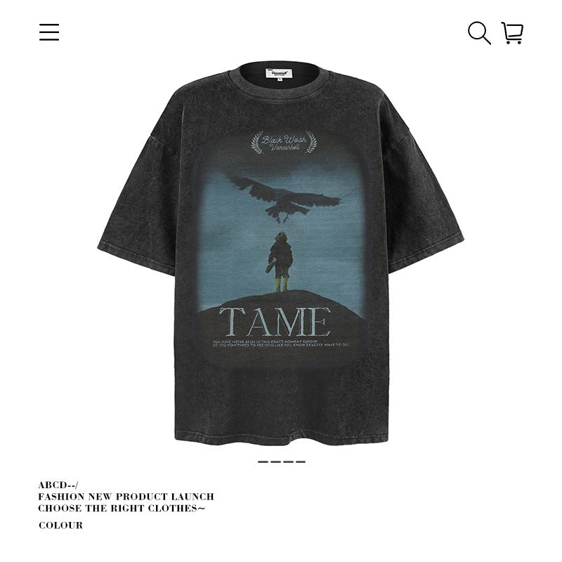 American vintage street T-shirt pure cotton retro men's and women's summer loose