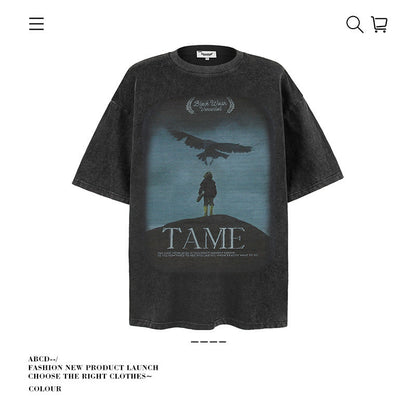 American vintage street T-shirt pure cotton retro men's and women's summer loose