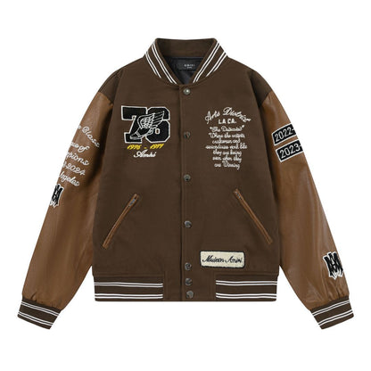 Amiri Jacket Spring and Autumn AMI Eagle Letter Pattern Baseball Jacket Men's and Women's